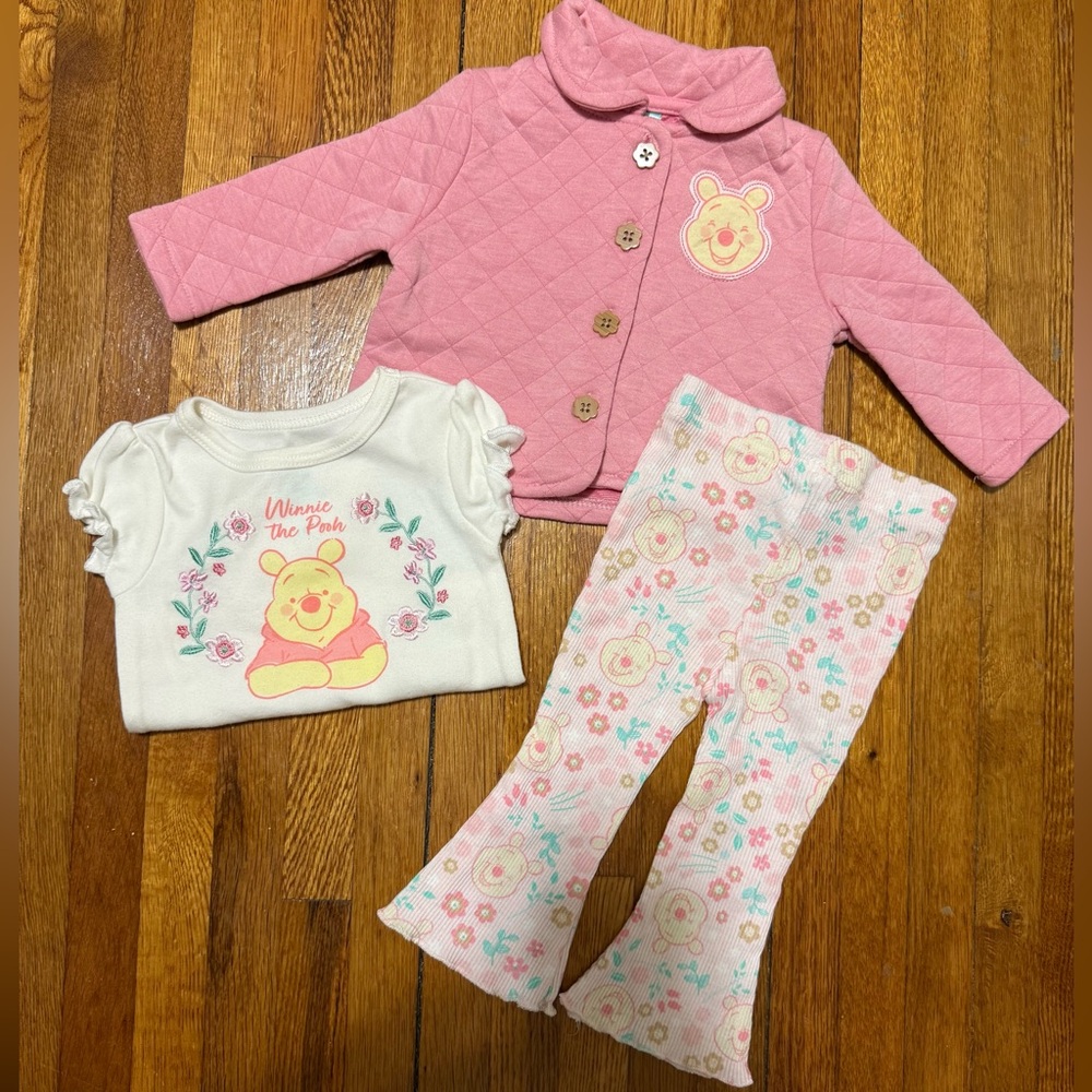 Pink Winnie the Pooh Quilted Jacket & Floral Set